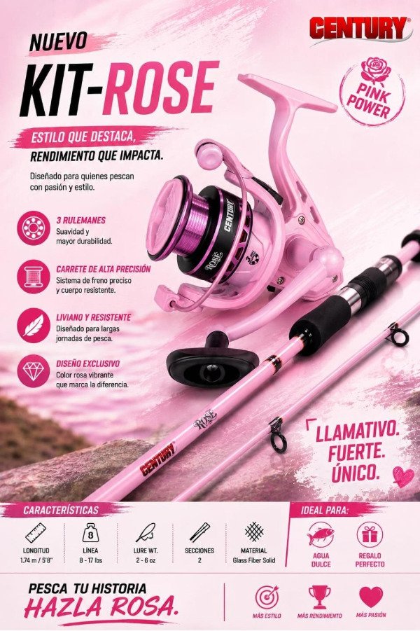 Producto - Combo Caña Century Rose 1.74m 2T y Reel 3000 Carrete Aluminio 3BB Freno 8Kg - 7