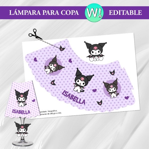 Producto - Imprimible Centro Mesa Lámpara Velador Copa Kuromi - 2