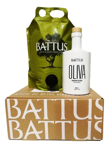 Producto - Aceite de Oliva Virgen Extra Battus 3 Lts. pouch + Aceitera Caja x 2 unidades