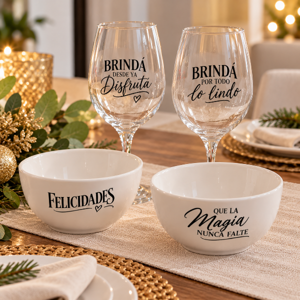 Producto - Set Deluxe Fiestas, 2 copas de vino de 600ml más 2 cuencos de de 350cc en caja - 1