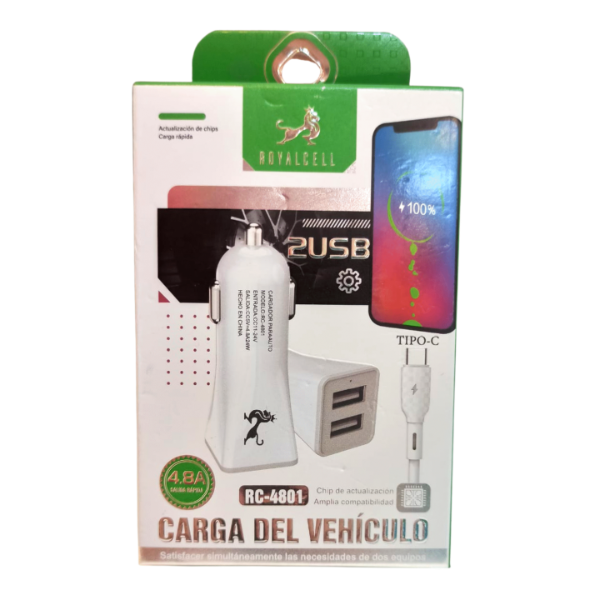 Producto - CARGADOR P/AUTO ROYALCELL  2USB 4.8A - 4801