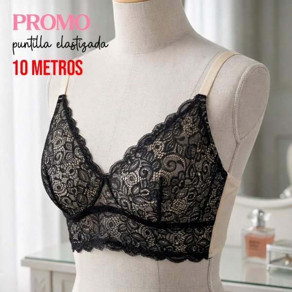 Producto - PROMO 10 METROS - Puntilla elastizada negra
