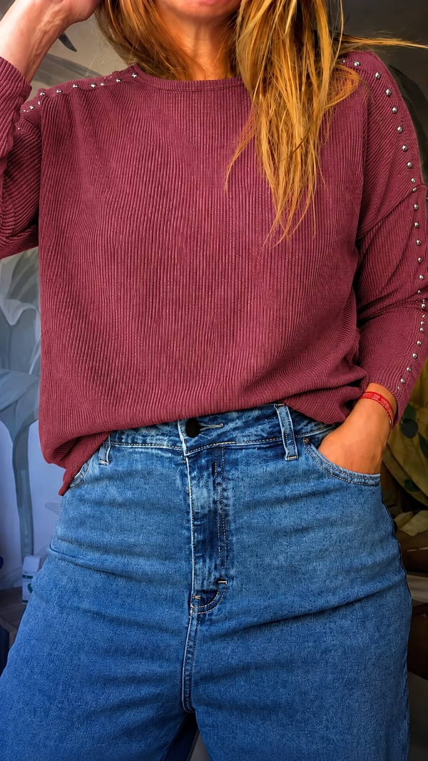 Producto - Remera Morley básica bordo con tachas