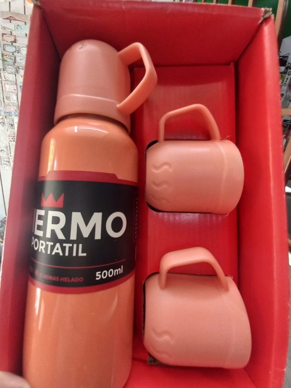 Producto - TERMO ACERO DE 500cc. CON TAPA TAZA + 2 TAZAS EN CAJA
