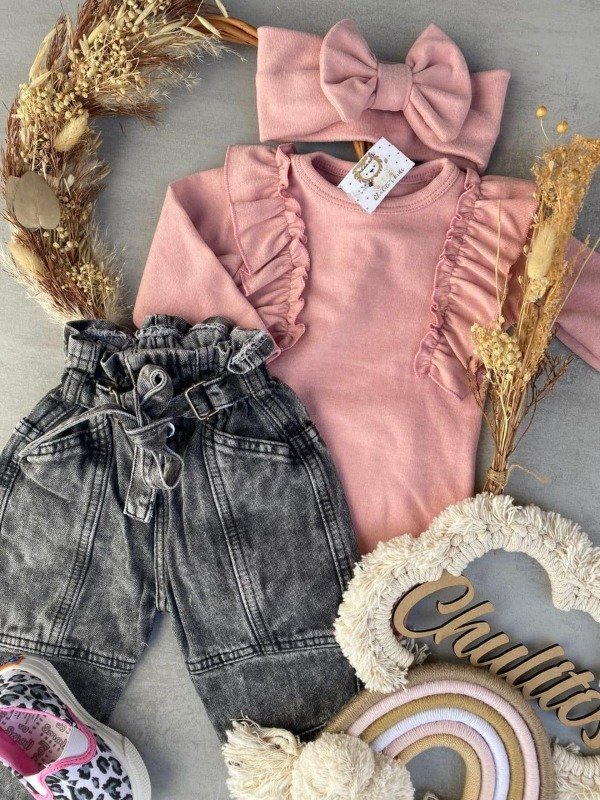 Producto - Jean beba gris oscuro con moño