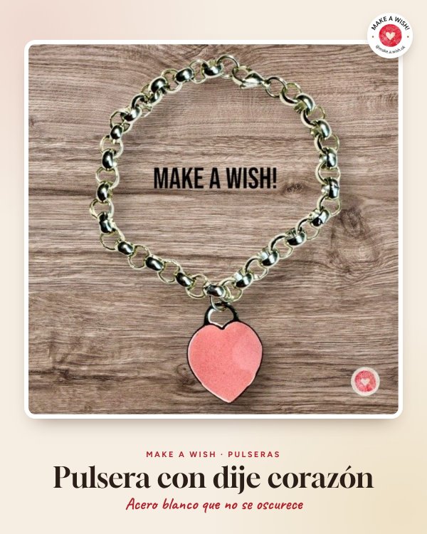 Producto - Pulsera Acero Blanco con dije corazón Tiffany - Rosa - 0