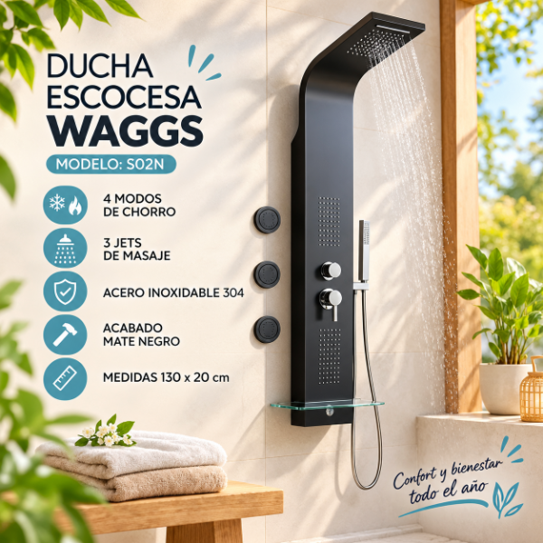 Producto - DUCHA ESCOCESA WAGGS DE S02N - 4 MODOS - 3 JETS - NEGRO