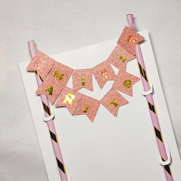 Producto - Banderin para torta con glitter MI 1 AÑITO rosa y dorado