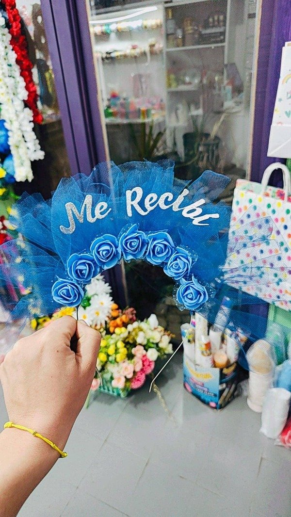 Producto - Vincha Azul ME RECIBÍ con flor