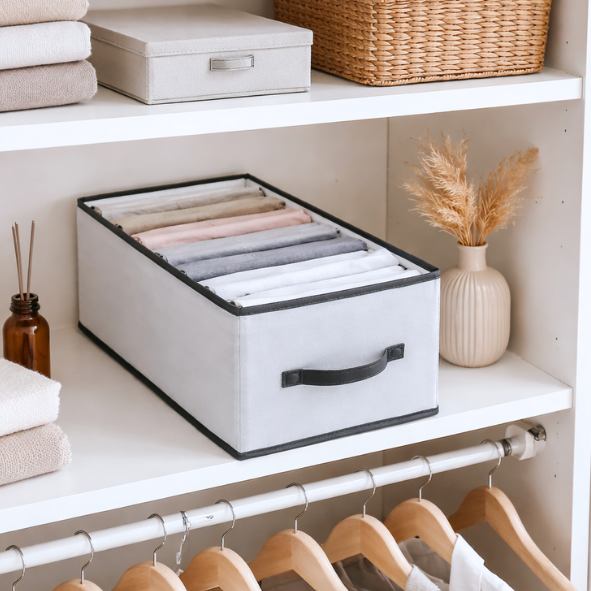 Producto - Caja Organizador Cajón Con 8 Divisiones Ropa Plástico Tela