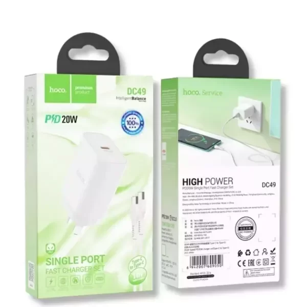 Producto - HOCO - Cargador DC49 20W PD + Cable USB-C A C - 0