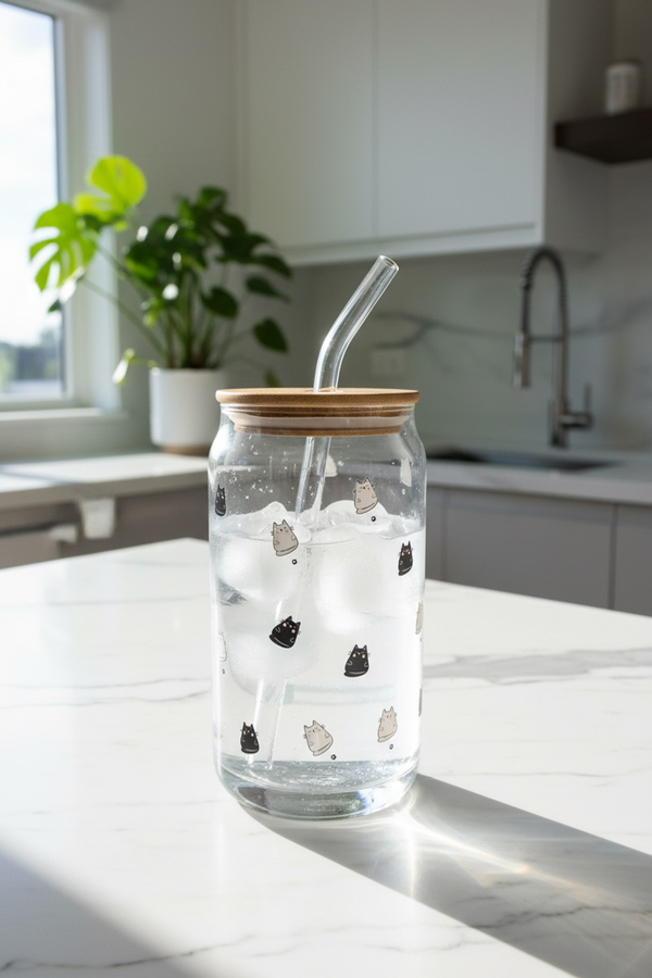 Producto - VASO Y SORBETE DE VIDRIO CON TAPA DE BAMBÚ 480ml - 9