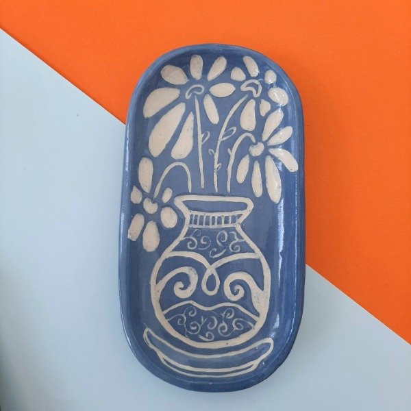Producto - Bandeja mini Azul esgrafiado Jarrón