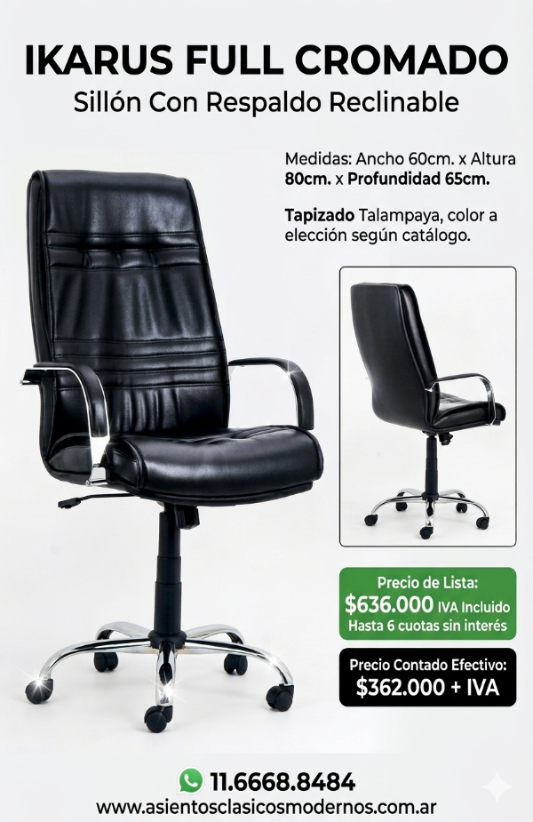Producto - Sillón Ejecutivo IKARUS CROM Reclinable, Brazos y Estrella Cromados!!