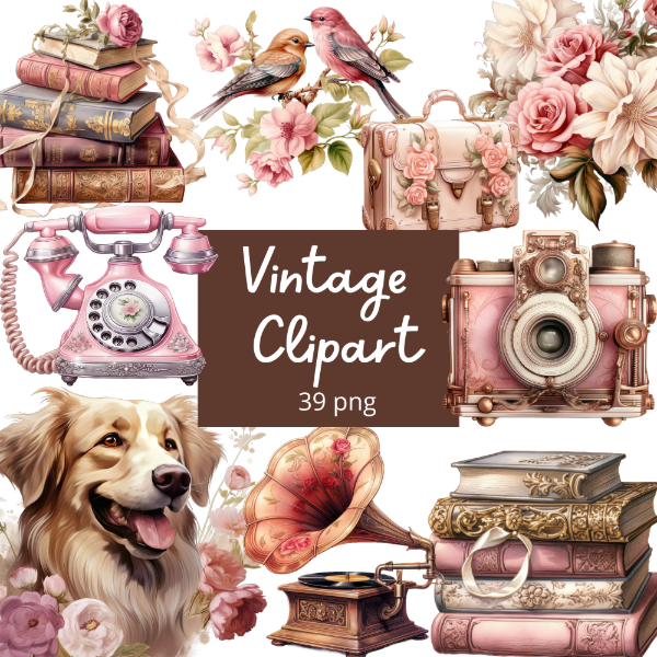 Producto - Clipart Elementos Vintage - tonos Rosas - Imágenes PNG - RET18