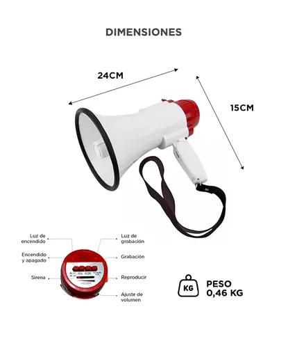 Producto - Megafono Portatil De Mano Grabador Voz Musica 15W -Gadnic (Megafo01) - 5