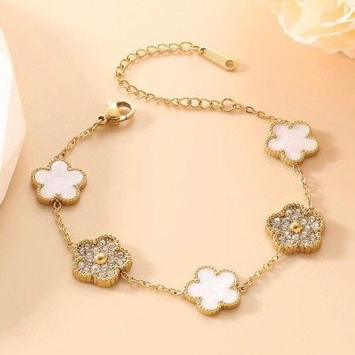 Producto - Pulsera Trebol Blanco y dorado con zirconia