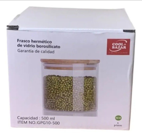 Producto - Pote frasco vidrio hermético tapa Bamboo 10x7cm