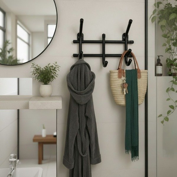 Producto - PERCHERO DE CAÑO NEGRO 5 GANCHOS 23CM X 18CM CON TORNILLOS