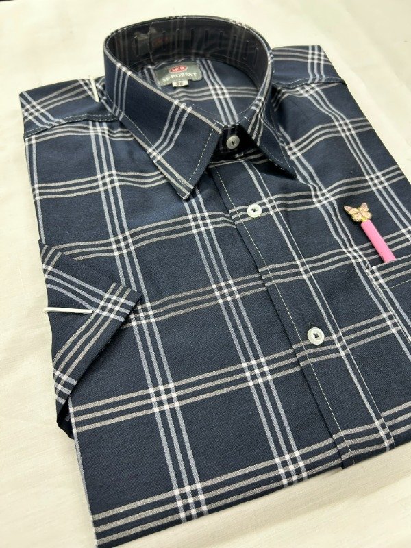 Producto - Camisa Manga Corta de Cuadros Grandes Negro con azul oscuro