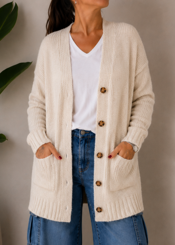 Producto - Cardigan Largo Lana Frizz - Crudo