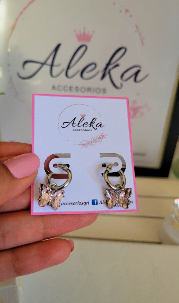 Producto - Argollas dije mariposa rosa de acero quirúrgico - 0