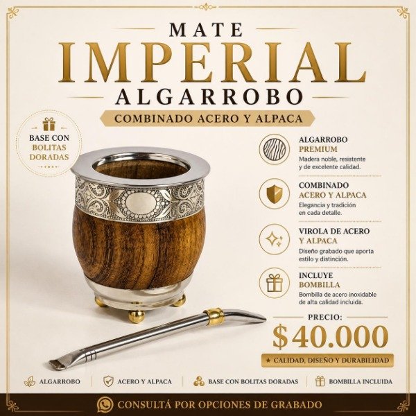 Producto - Mate IMPERIAL Algarrobo COMBINADO CON BOLITAS