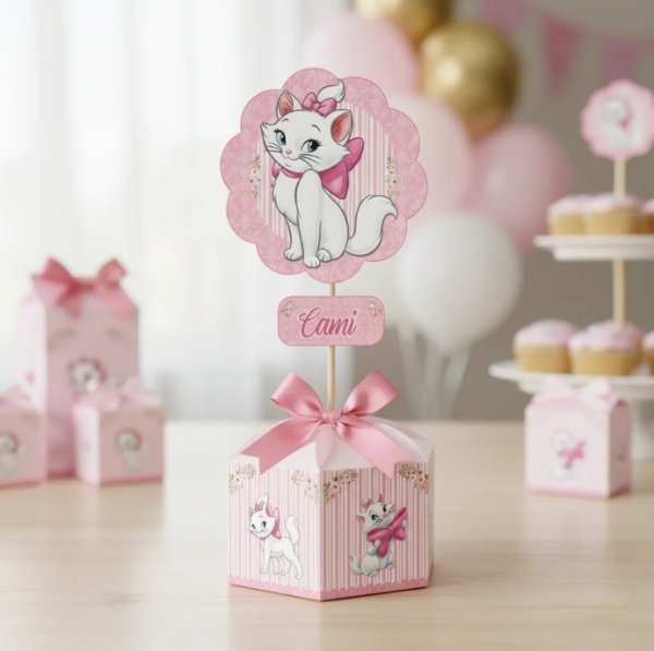 Producto - Kit Imprimible Centro Mesa Hexagonal Gatita Marie