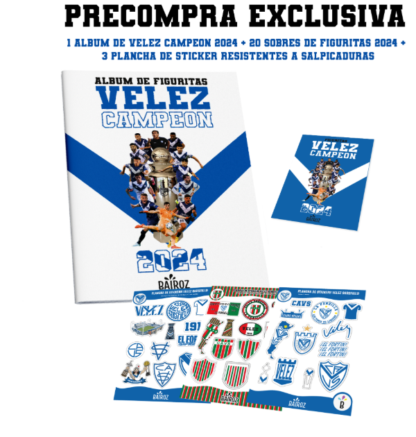 Producto - Album De Figuritas Velez Campeon 2024 + 20 Sobres + 3 planchas de Stickers