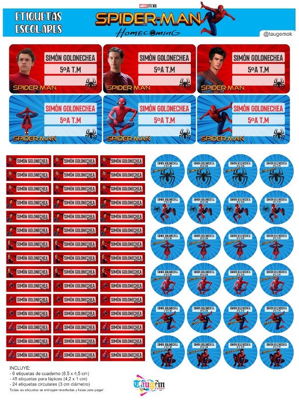 Producto - Etiqueta Escolar en Papel Autoadhesivo - Spiderman HomeComing (pelicua)
