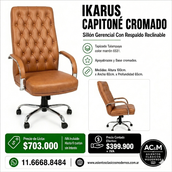 Producto - Sillón Gerencial IKARUS CAPITONÉ, Tapiz Talampaya Marrón 6531!!
