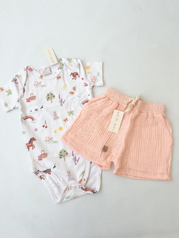 Producto - Body picnic y short gasa coral 12 a 18 meses