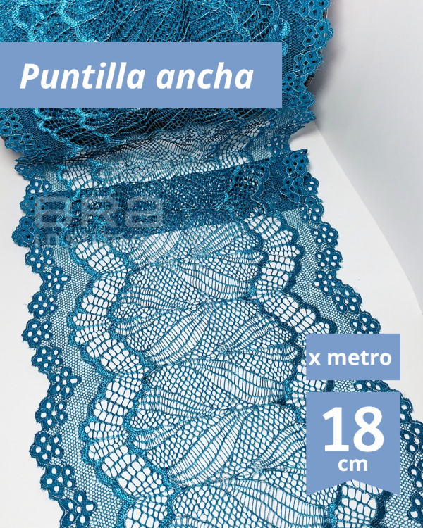 Producto - [P19] Puntilla Elastizada 18 cm - Petroleo con Lurex (x Metro)