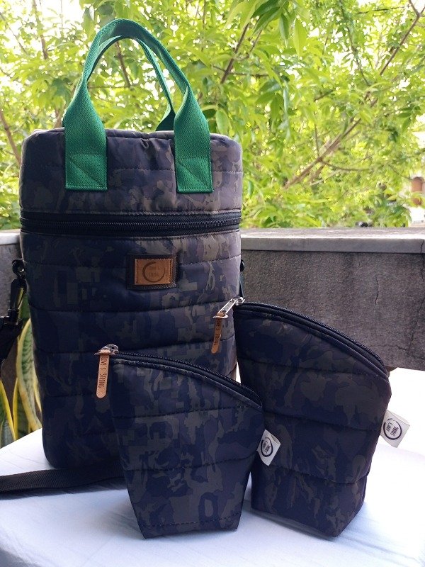 Producto - Bolso matero"Trevelin" + set flexi latas. Camuflado verde
