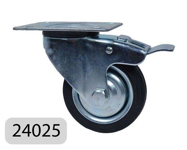Producto - Rueda de Chapa y Goma con Soporte Giratorio y Freno - RH24025