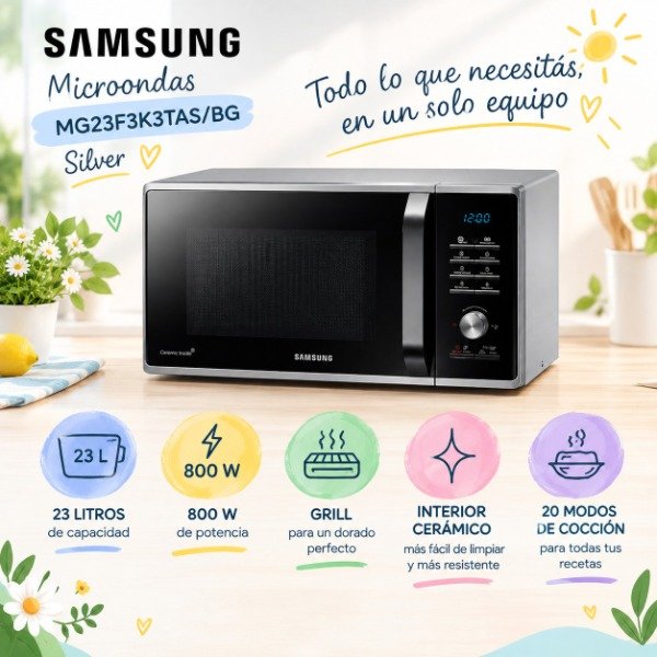 Producto - MICROONDAS SAMSUNG MG23F3K3TAS/BG SILVER 23 LTS