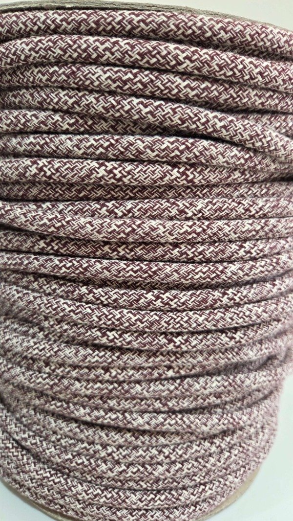 Producto - Cordon de algodón trenzado 6mm MELANGE BORDO Y CRUDO