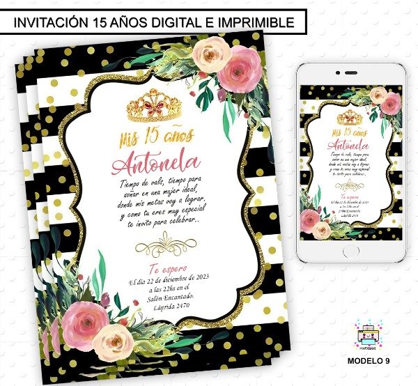 Producto - Invitación 15 años Digital e Imprimible Corona M9