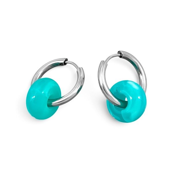 Producto - Argollas de acero quirúrgico con dije - 1.7cm - Dona - Turquesa