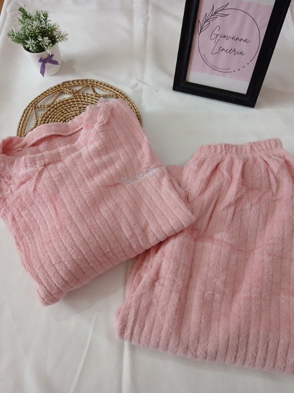 Producto - Pijama Piel rayado liso rosa T.3