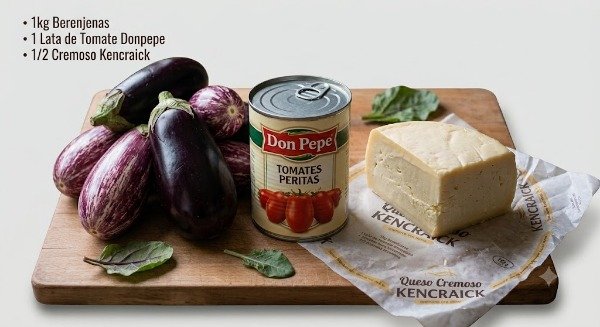 Producto - combo con queso 4: 1kg berenjena, lata de tomate Donpepe, 1/2 cremoso Kencraick.