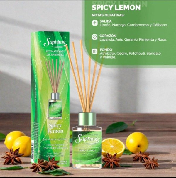 Producto - DIFUSOR CON VARILLAS SAPHIRUS 60ML "SPICY LEMON"