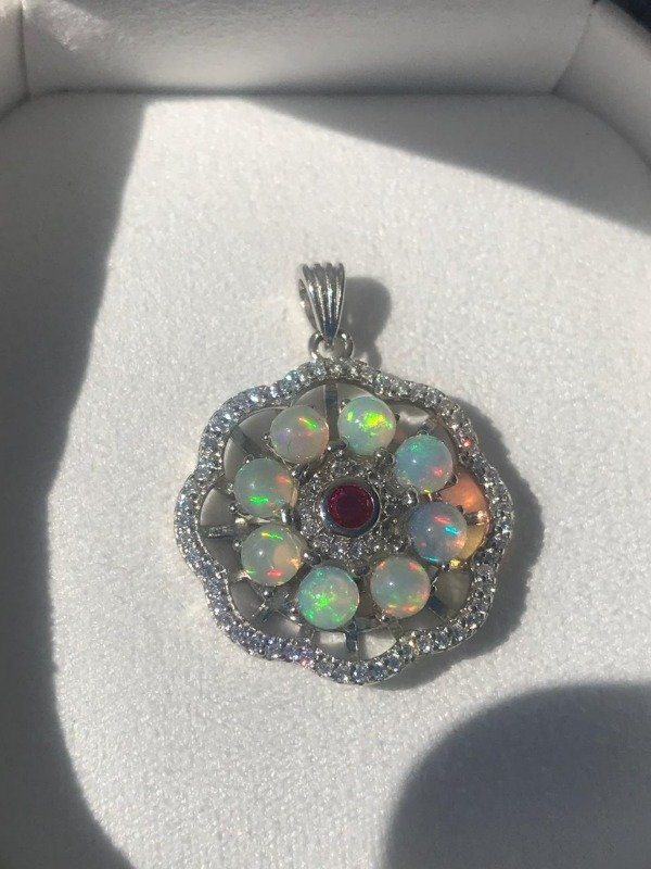 Producto - DIJE ANTI-ESTRÉS GIRATORIO ÓPALO NATURAL PLATA 925