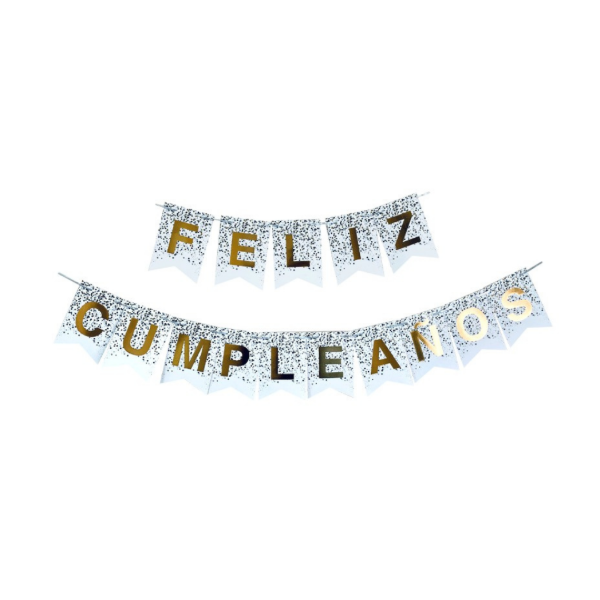 Producto - Banderin stamping letra ancha FELIZ CUMPLEAÑOS color blanco con confetti