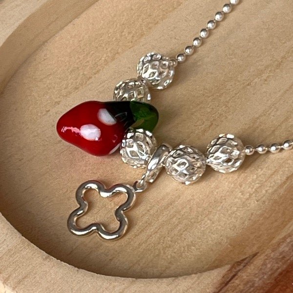 Producto - Cadena mini bolitas y murano 45 cm  (Plata 900)