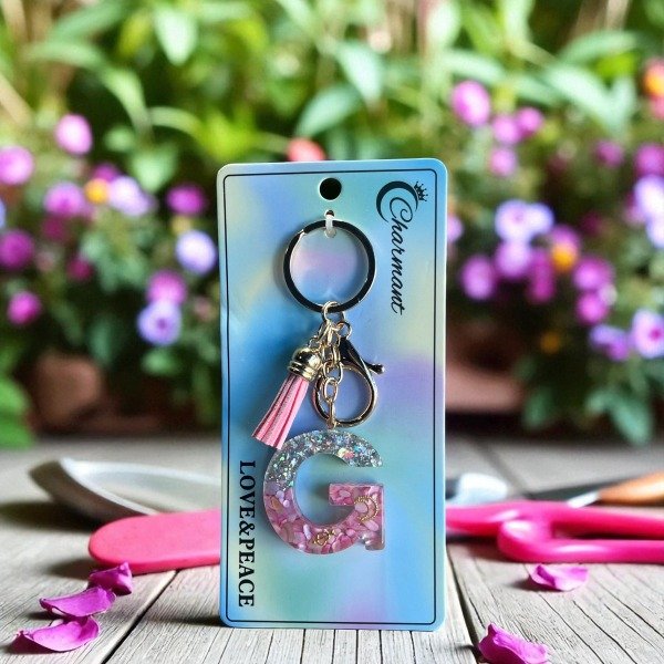 Producto - Llavero iniciales resina - Rosa -  Letra  G