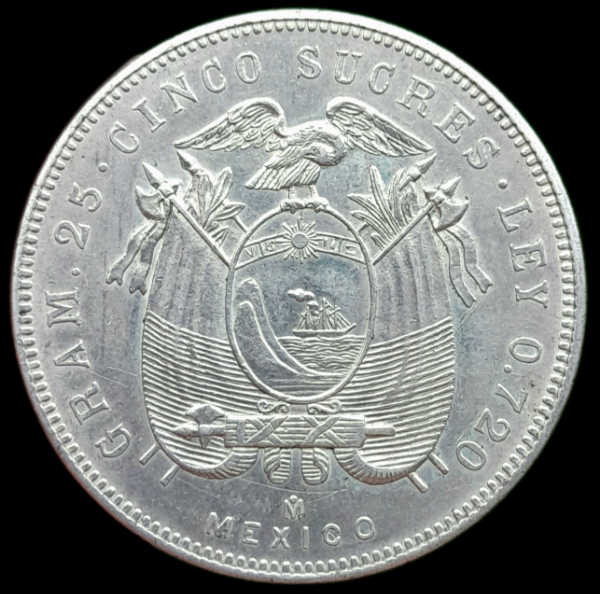 Producto - Ecuador 5 Sucres 1943 Antonio José Sucre (Plata) Km#79 XF+