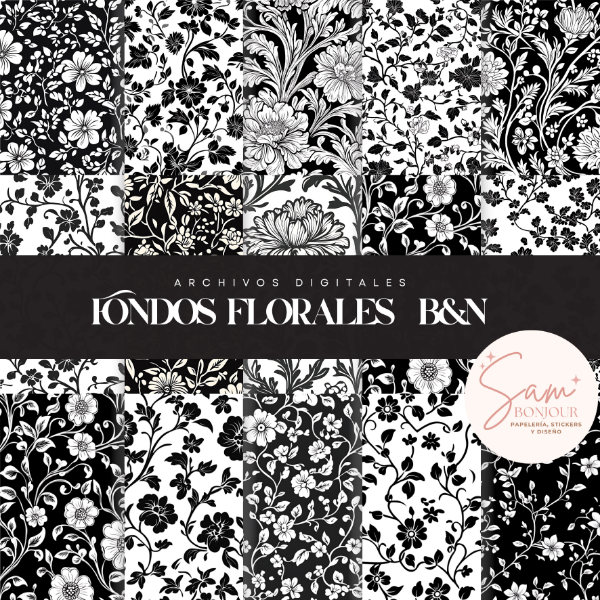 Producto - Archivos Digitales: Fondos florales Blanco y negro