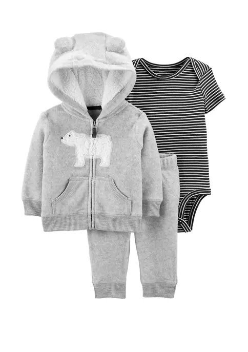 Producto - Trio Micropolar Bebe con Campera Gris Lisa y Oso Polar