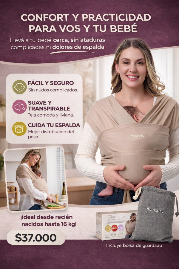 Producto - Portabebés Momcozy - Ajustable - 3.6 A 16 Kg - Gris